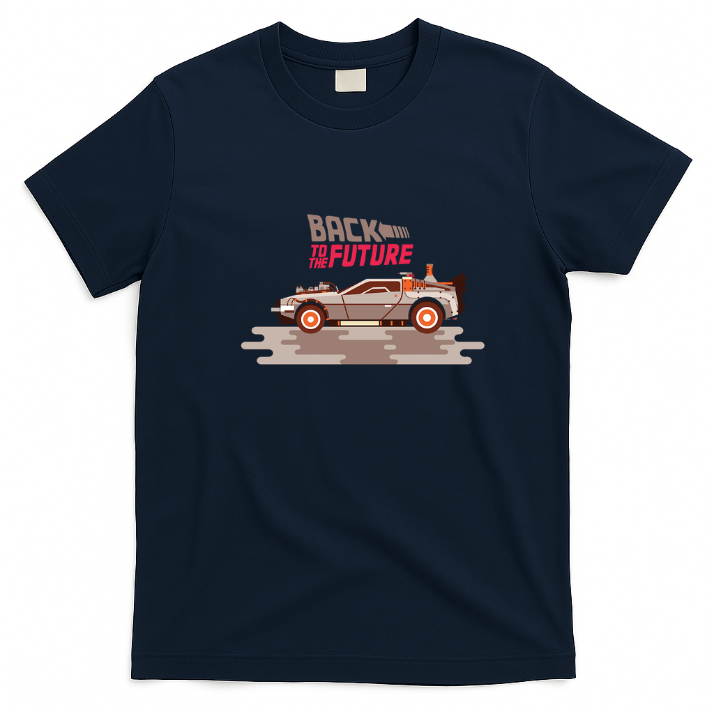 Vintage Classic Car DeLorean Film Graphic T-Shirt - Navy Blue