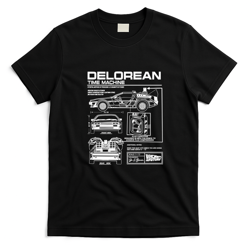 Vintage Classic Car DeLorean Project Graphic T-Shirt - Black