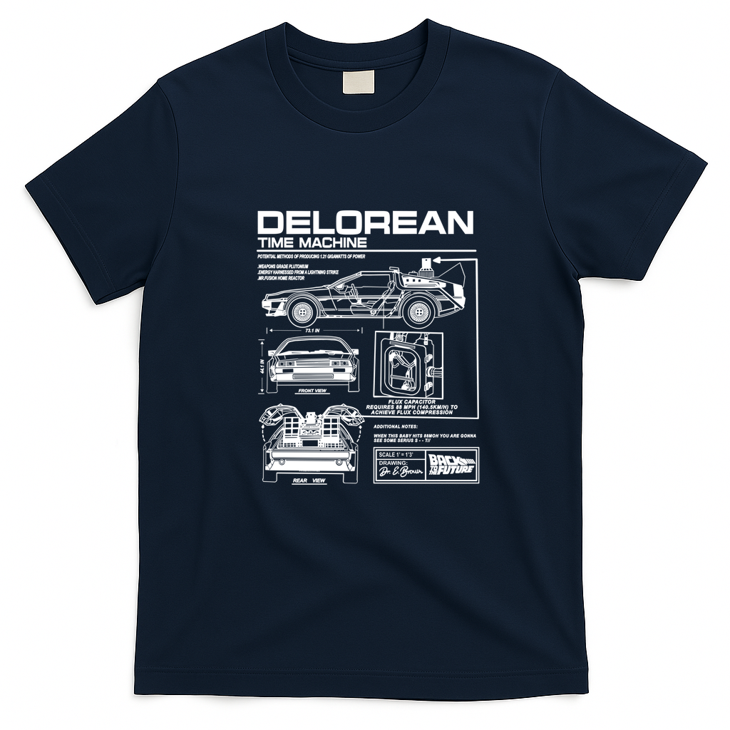 Vintage Classic Car DeLorean Project Graphic T-Shirt - Navy Blue
