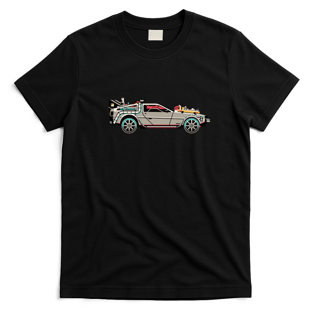 Vintage Classic Car DeLorean Graphic T-Shirt - Black