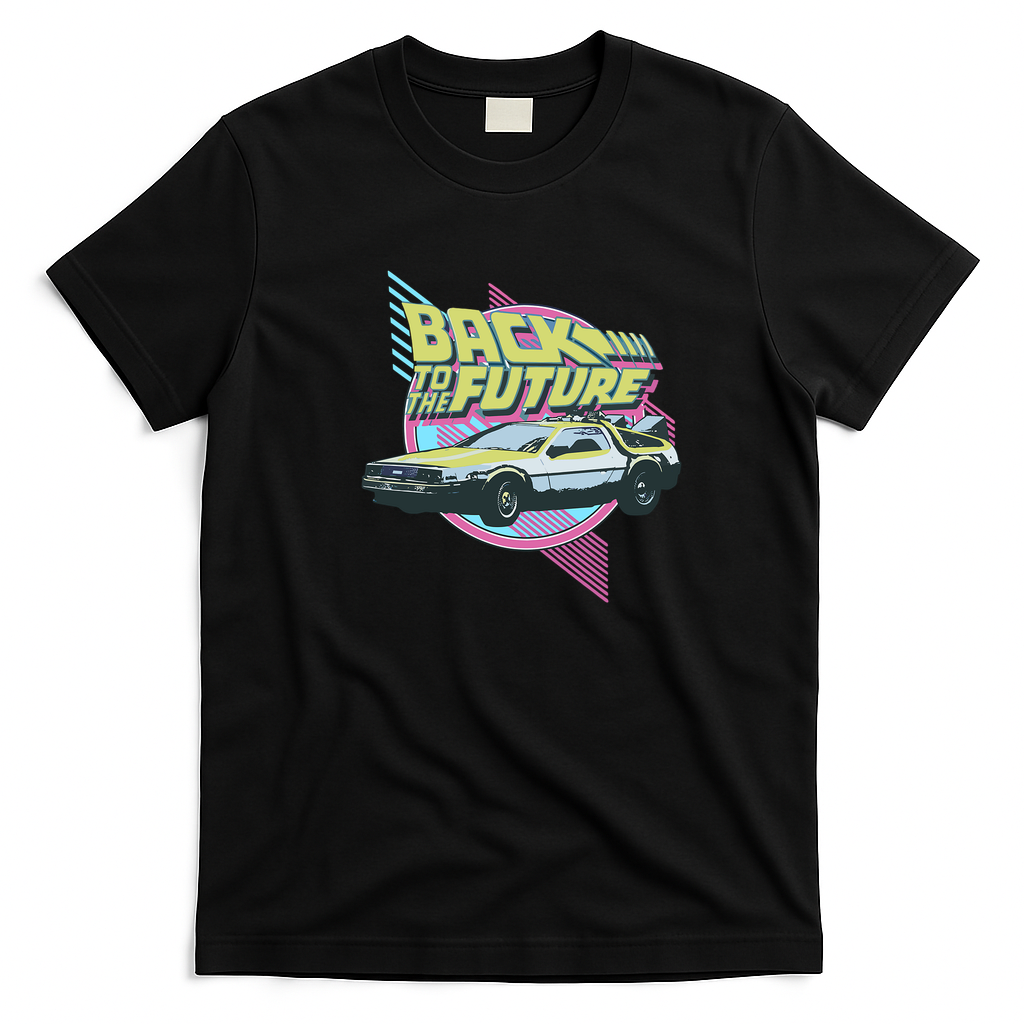 Vintage Classic Car DeLorean Back Graphic T-Shirt - Black