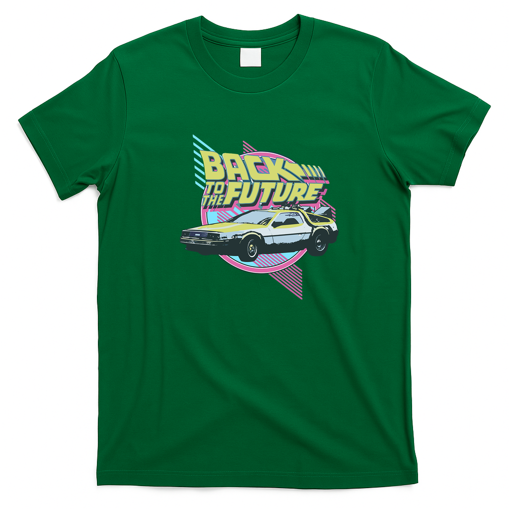 Vintage Classic Car DeLorean Back Graphic T-Shirt - Irish Green