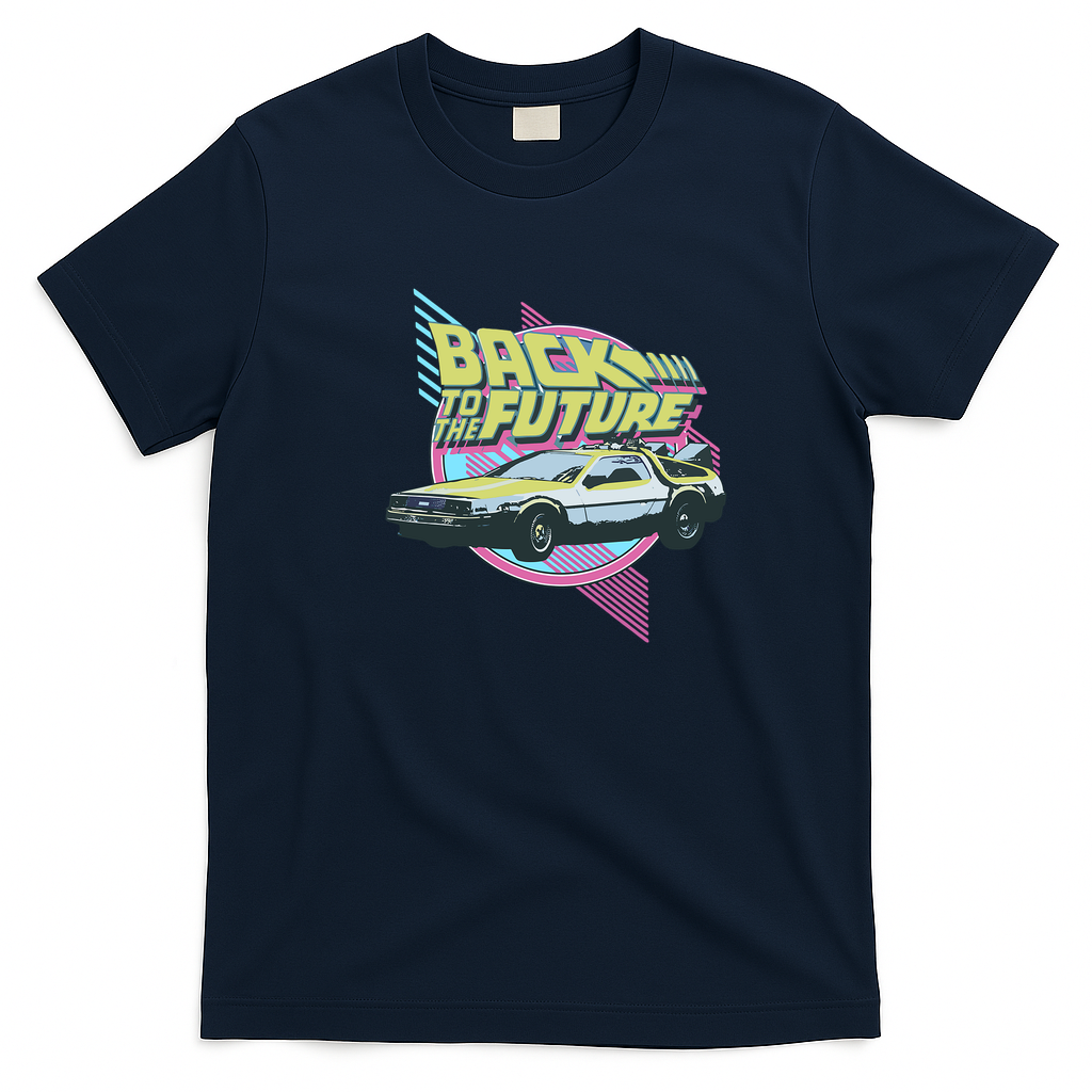 Vintage Classic Car DeLorean Back Graphic T-Shirt - Navy Blue