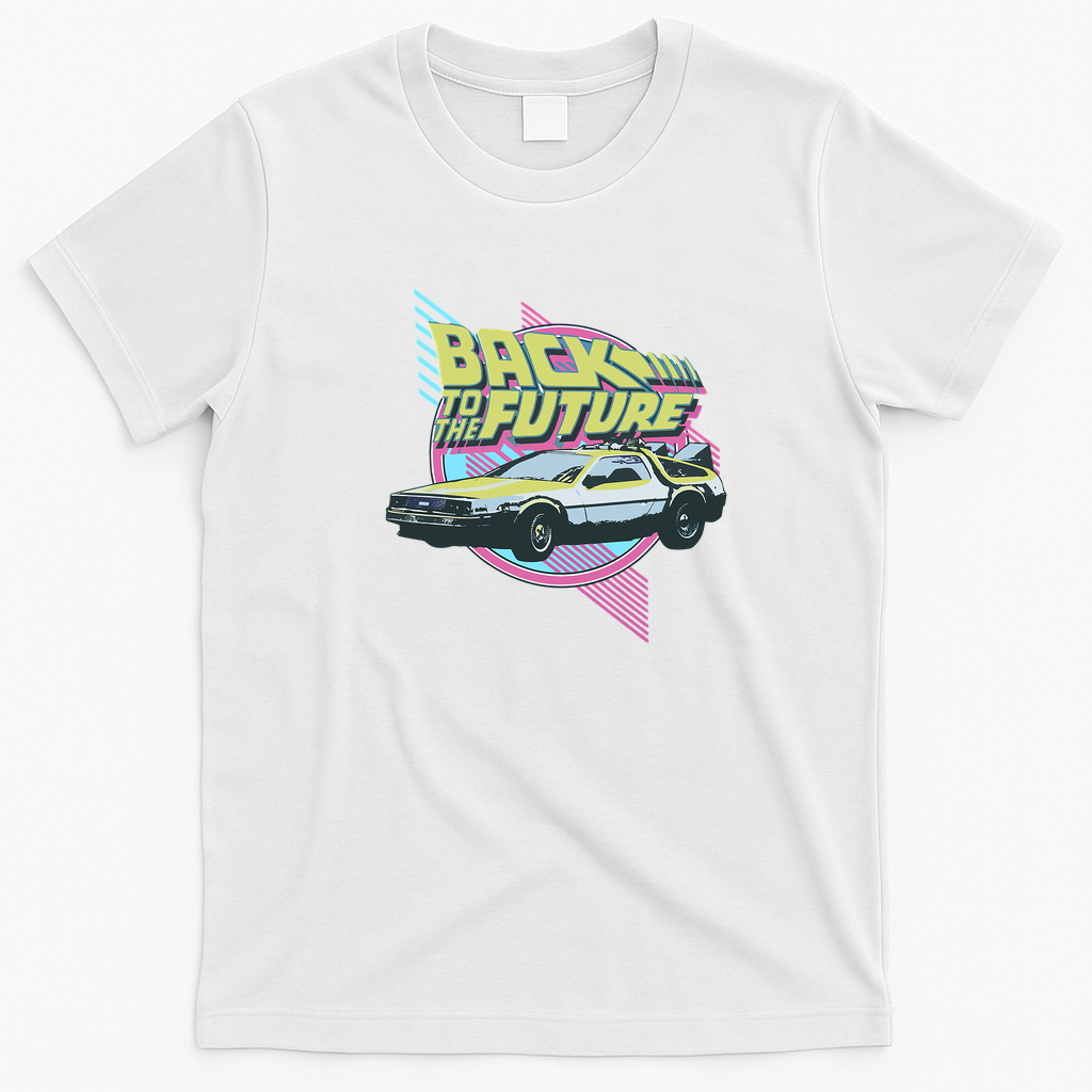 Vintage Classic Car DeLorean Back Graphic T-Shirt - White