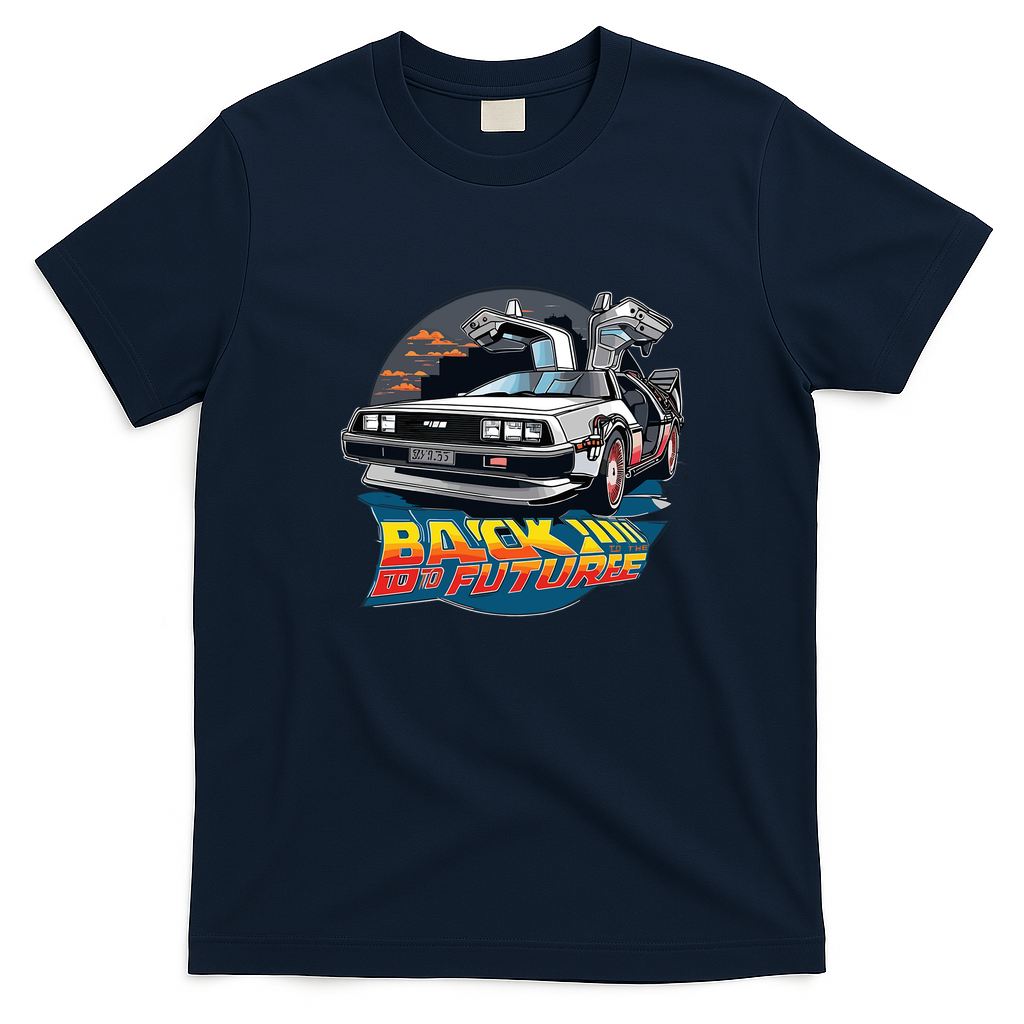 Vintage Classic Car DeLorean DMC-12 Graphic T-Shirt - Navy Blue