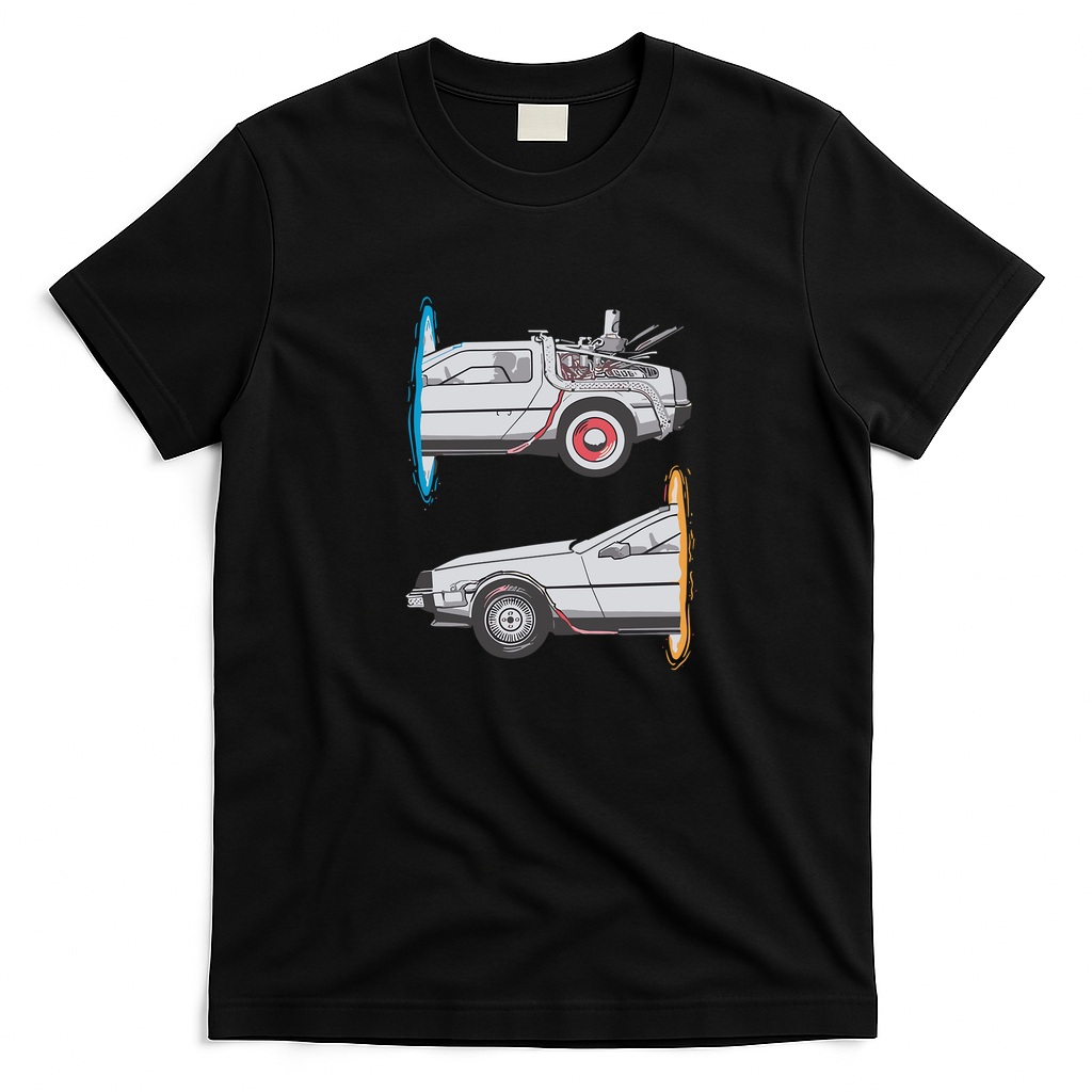Vintage Classic Car DeLorean Creative Graphic T-Shirt - Black