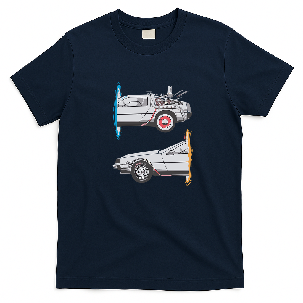 Vintage Classic Car DeLorean Creative Graphic T-Shirt - Navy Blue