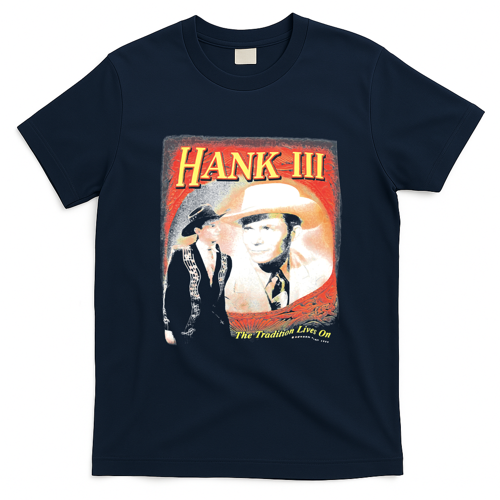 Vintage Hank Williams III Debut Risin Classic Retro Graphic Tee - Navy Blue
