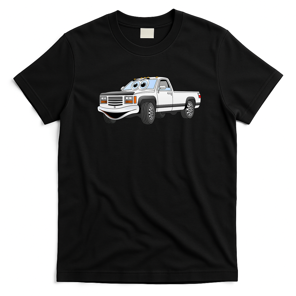 White Pick Up Truck Cartoon Graphic T-Shirt - Black