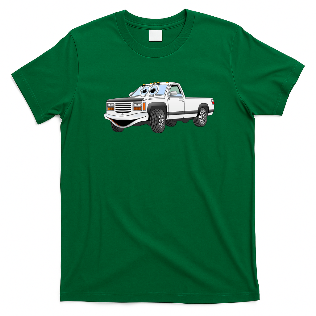White Pick Up Truck Cartoon Graphic T-Shirt - Irish Green