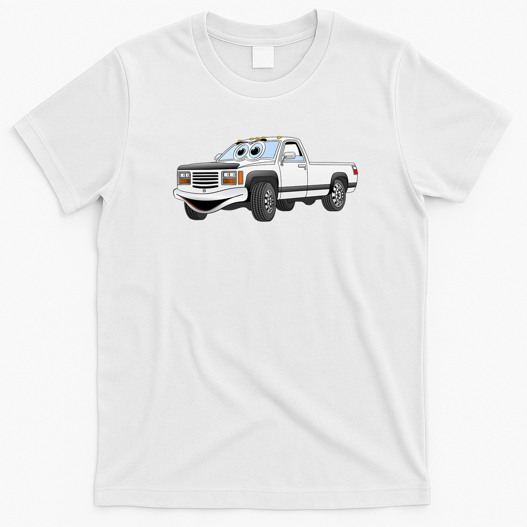 White Pick Up Truck Cartoon Graphic T-Shirt - White